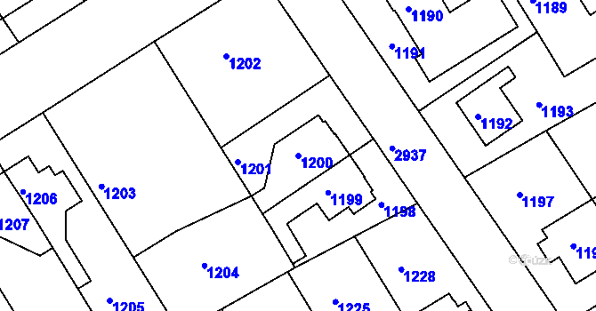 Parcela st. 1200 v KÚ Rychnov nad Kněžnou, Katastrální mapa