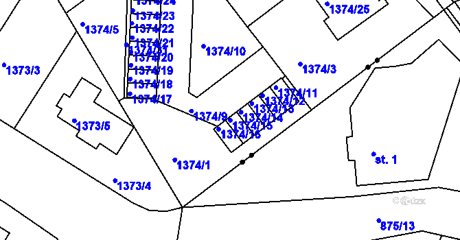 Parcela st. 1374/15 v KÚ Rychnov nad Kněžnou, Katastrální mapa