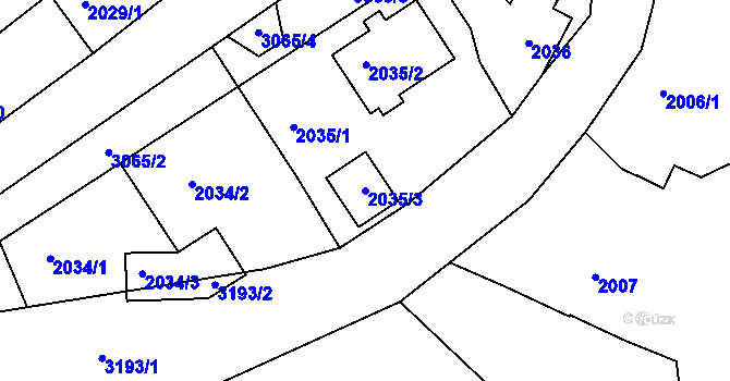 Parcela st. 2035/3 v KÚ Rychnov nad Kněžnou, Katastrální mapa