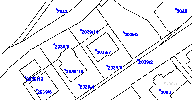 Parcela st. 2039/7 v KÚ Rychnov nad Kněžnou, Katastrální mapa