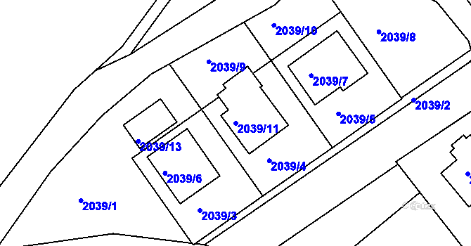 Parcela st. 2039/11 v KÚ Rychnov nad Kněžnou, Katastrální mapa