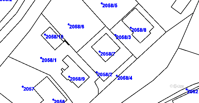 Parcela st. 2058/7 v KÚ Rychnov nad Kněžnou, Katastrální mapa