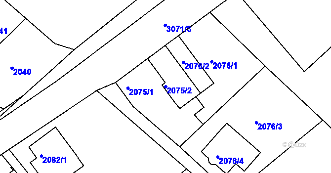 Parcela st. 2075/2 v KÚ Rychnov nad Kněžnou, Katastrální mapa