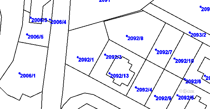 Parcela st. 2092/3 v KÚ Rychnov nad Kněžnou, Katastrální mapa