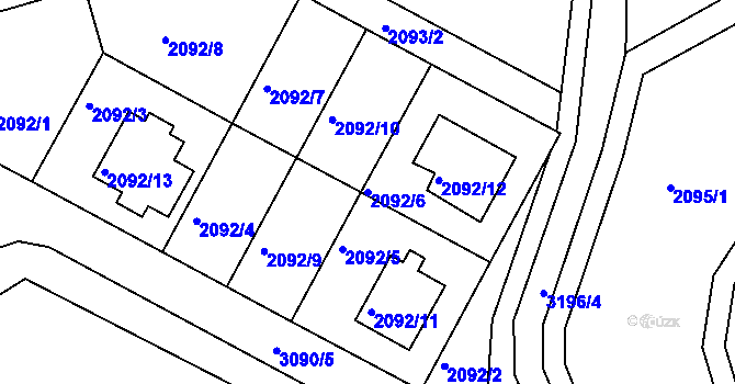 Parcela st. 2092/6 v KÚ Rychnov nad Kněžnou, Katastrální mapa