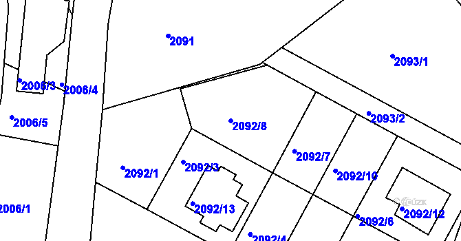Parcela st. 2092/8 v KÚ Rychnov nad Kněžnou, Katastrální mapa