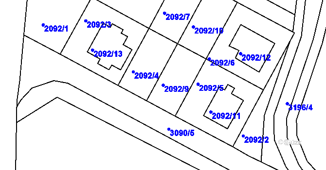 Parcela st. 2092/9 v KÚ Rychnov nad Kněžnou, Katastrální mapa