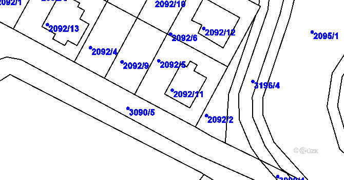Parcela st. 2092/11 v KÚ Rychnov nad Kněžnou, Katastrální mapa