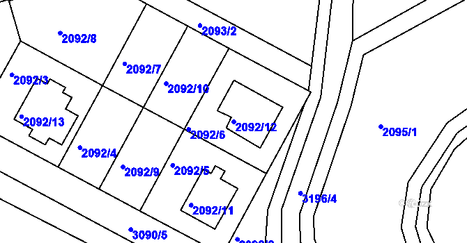 Parcela st. 2092/12 v KÚ Rychnov nad Kněžnou, Katastrální mapa