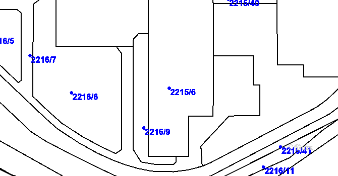 Parcela st. 2215/6 v KÚ Rychnov nad Kněžnou, Katastrální mapa
