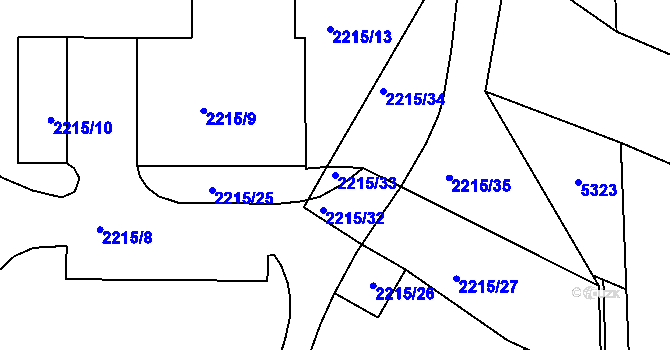 Parcela st. 2215/33 v KÚ Rychnov nad Kněžnou, Katastrální mapa