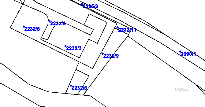 Parcela st. 2232/9 v KÚ Rychnov nad Kněžnou, Katastrální mapa