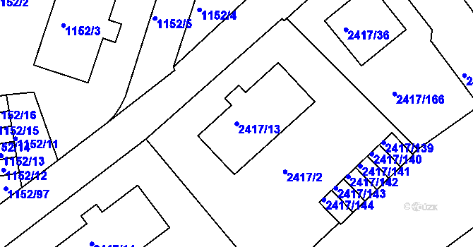 Parcela st. 2417/13 v KÚ Rychnov nad Kněžnou, Katastrální mapa