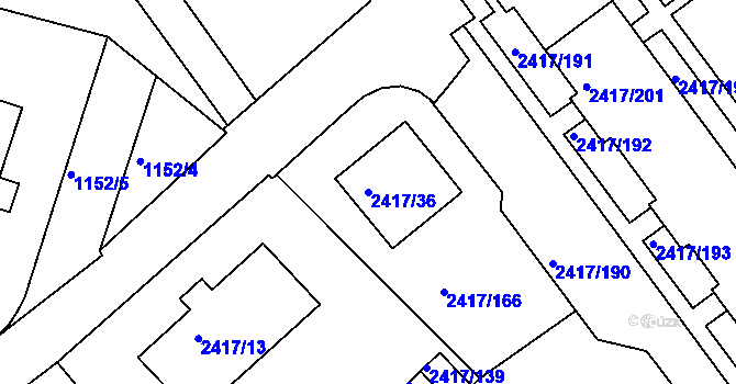Parcela st. 2417/36 v KÚ Rychnov nad Kněžnou, Katastrální mapa