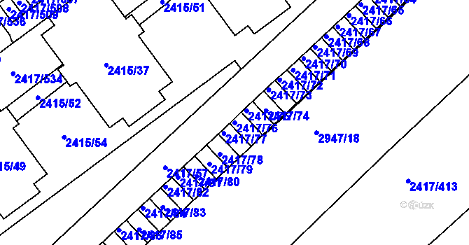 Parcela st. 2417/76 v KÚ Rychnov nad Kněžnou, Katastrální mapa