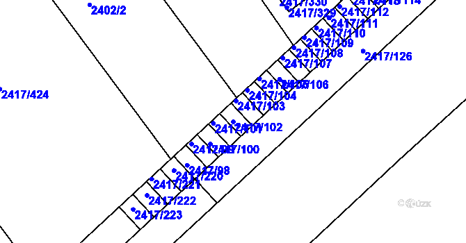 Parcela st. 2417/102 v KÚ Rychnov nad Kněžnou, Katastrální mapa