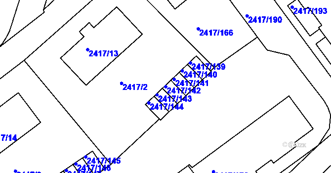 Parcela st. 2417/142 v KÚ Rychnov nad Kněžnou, Katastrální mapa