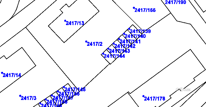 Parcela st. 2417/144 v KÚ Rychnov nad Kněžnou, Katastrální mapa