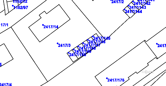 Parcela st. 2417/147 v KÚ Rychnov nad Kněžnou, Katastrální mapa