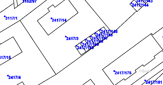 Parcela st. 2417/149 v KÚ Rychnov nad Kněžnou, Katastrální mapa