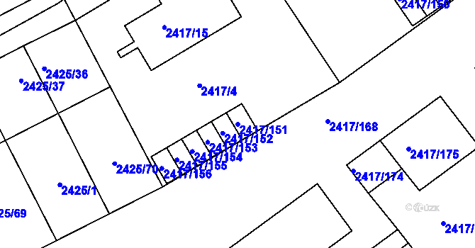 Parcela st. 2417/151 v KÚ Rychnov nad Kněžnou, Katastrální mapa