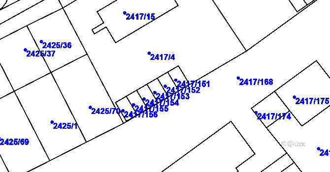 Parcela st. 2417/152 v KÚ Rychnov nad Kněžnou, Katastrální mapa