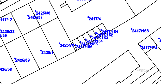 Parcela st. 2417/155 v KÚ Rychnov nad Kněžnou, Katastrální mapa