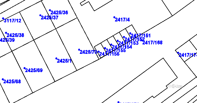 Parcela st. 2417/156 v KÚ Rychnov nad Kněžnou, Katastrální mapa