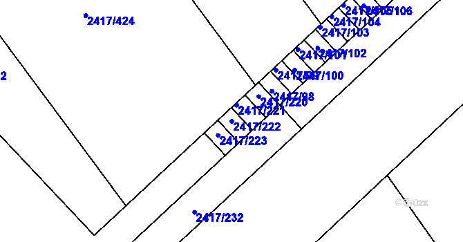 Parcela st. 2417/222 v KÚ Rychnov nad Kněžnou, Katastrální mapa