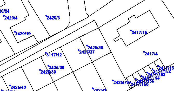 Parcela st. 2425/36 v KÚ Rychnov nad Kněžnou, Katastrální mapa