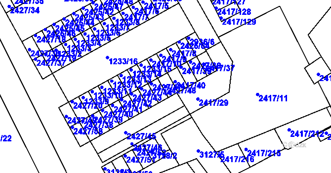 Parcela st. 2427/48 v KÚ Rychnov nad Kněžnou, Katastrální mapa