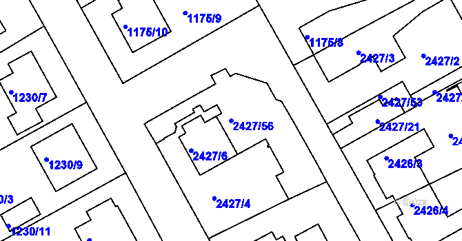 Parcela st. 2427/56 v KÚ Rychnov nad Kněžnou, Katastrální mapa