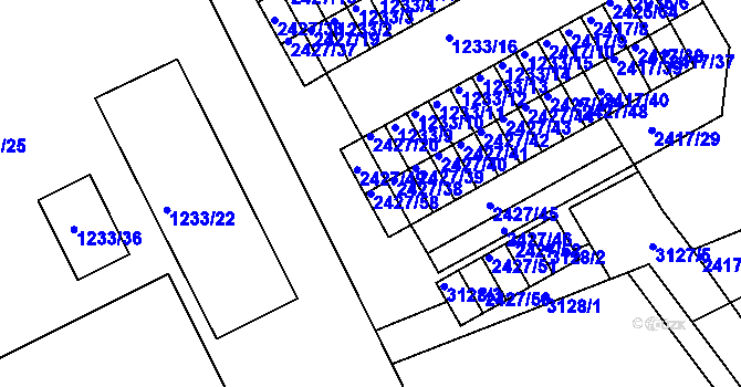 Parcela st. 2427/58 v KÚ Rychnov nad Kněžnou, Katastrální mapa
