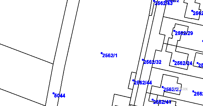 Parcela st. 2562/1 v KÚ Rychnov nad Kněžnou, Katastrální mapa