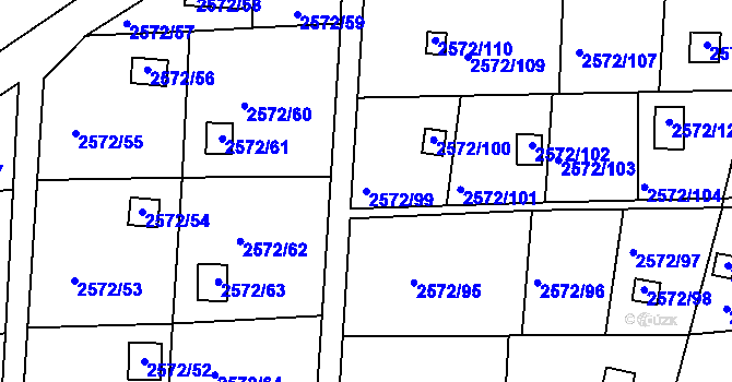 Parcela st. 2572/99 v KÚ Rychnov nad Kněžnou, Katastrální mapa