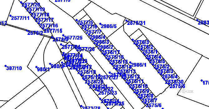 Parcela st. 2575/16 v KÚ Rychnov nad Kněžnou, Katastrální mapa