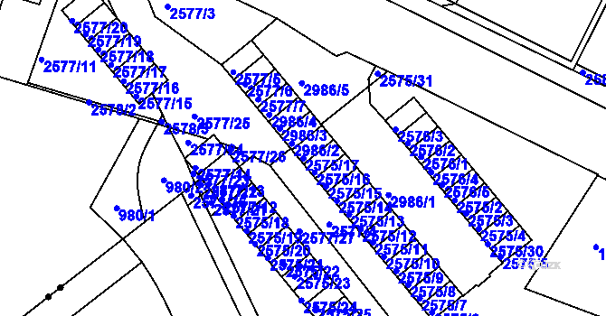 Parcela st. 2575/17 v KÚ Rychnov nad Kněžnou, Katastrální mapa