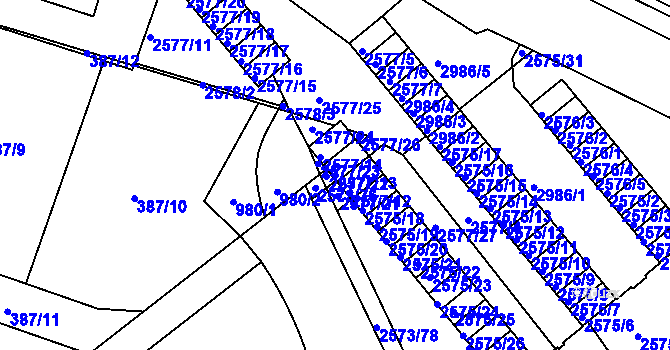 Parcela st. 2577/13 v KÚ Rychnov nad Kněžnou, Katastrální mapa