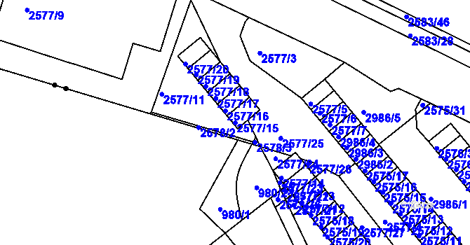 Parcela st. 2577/15 v KÚ Rychnov nad Kněžnou, Katastrální mapa