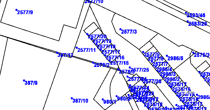Parcela st. 2577/16 v KÚ Rychnov nad Kněžnou, Katastrální mapa