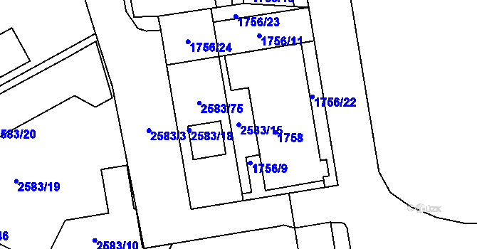 Parcela st. 2583/15 v KÚ Rychnov nad Kněžnou, Katastrální mapa