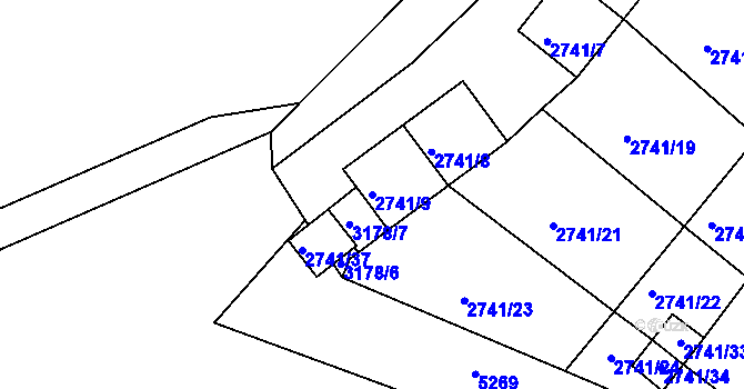Parcela st. 2741/9 v KÚ Rychnov nad Kněžnou, Katastrální mapa