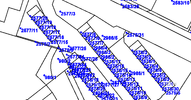 Parcela st. 2986/3 v KÚ Rychnov nad Kněžnou, Katastrální mapa