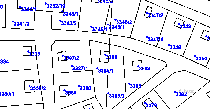 Parcela st. 3386 v KÚ Rychnov nad Kněžnou, Katastrální mapa