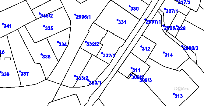 Parcela st. 332/1 v KÚ Rychnov nad Kněžnou, Katastrální mapa