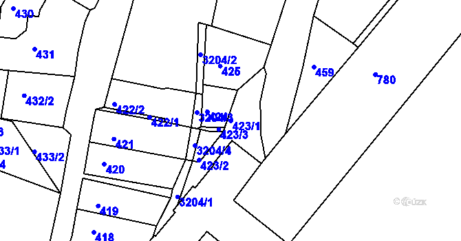 Parcela st. 423/1 v KÚ Rychnov nad Kněžnou, Katastrální mapa
