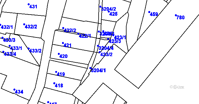 Parcela st. 423/2 v KÚ Rychnov nad Kněžnou, Katastrální mapa