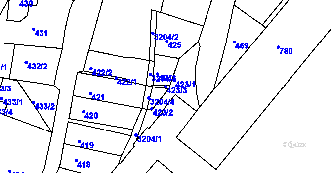 Parcela st. 423/3 v KÚ Rychnov nad Kněžnou, Katastrální mapa