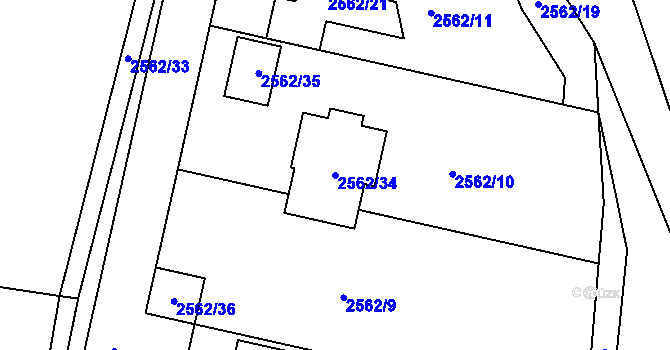 Parcela st. 2562/34 v KÚ Rychnov nad Kněžnou, Katastrální mapa