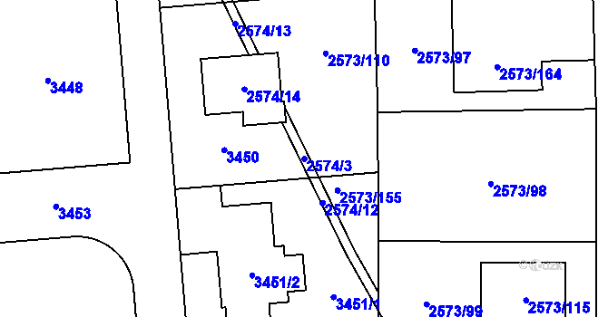 Parcela st. 2574/3 v KÚ Rychnov nad Kněžnou, Katastrální mapa